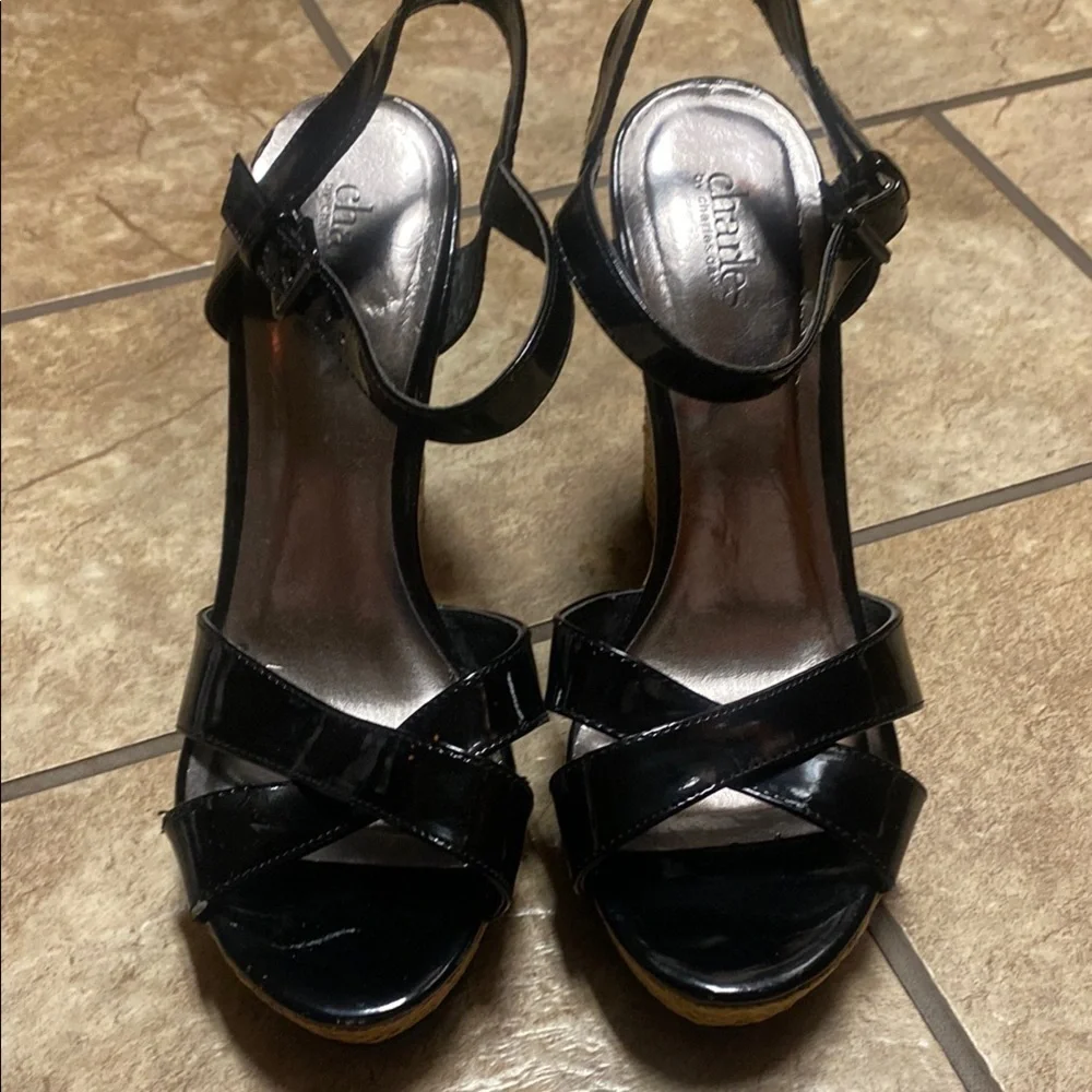 Sleek Black Espadrille 8.5 Sandals with Patent Straps Spring Wedding Guest
